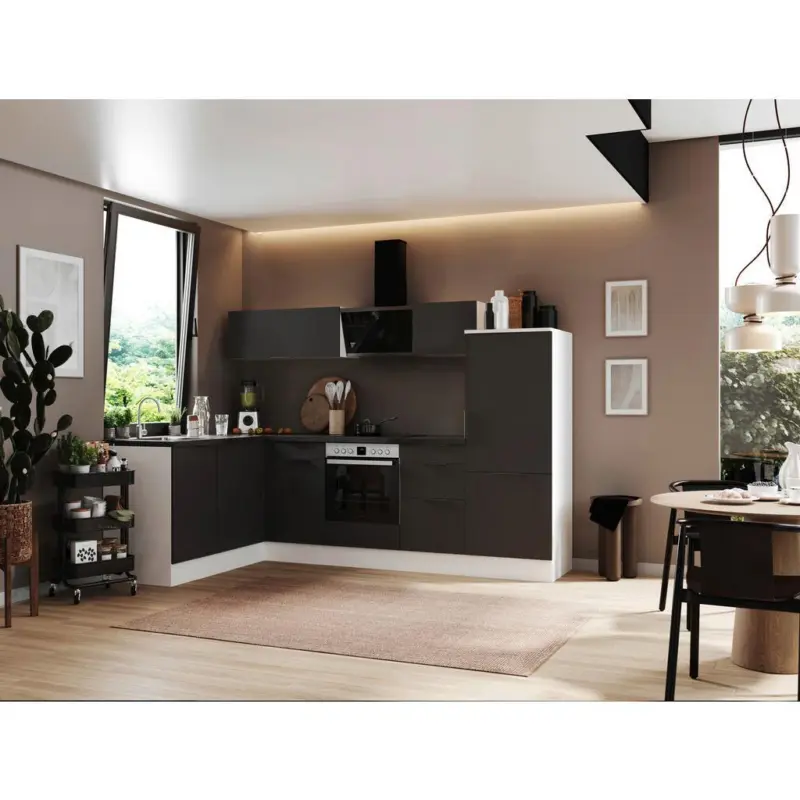 Einbauk&uuml;che Eckk&uuml;che M&ouml;belix Elisabeth mit Ger&auml;ten 175x280 cm Grau/Wei&szlig;