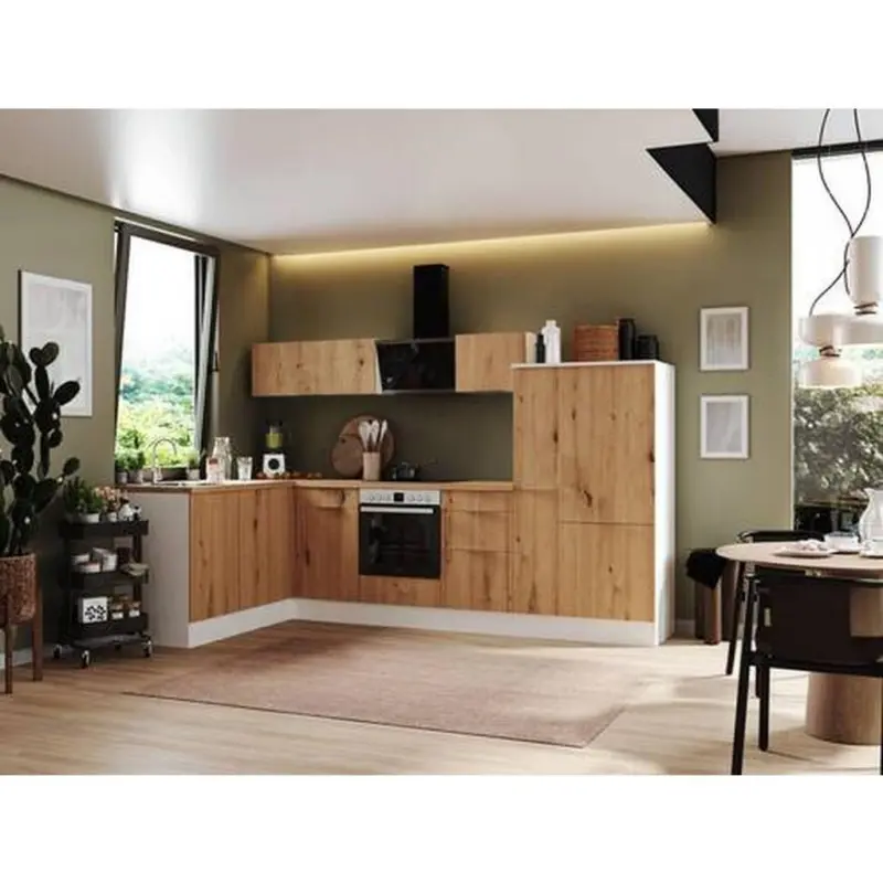 Einbauk&uuml;che Eckk&uuml;che M&ouml;belix Elisabeth mit Ger&auml;ten 175x310 cm Wei&szlig;/Eiche Dekor