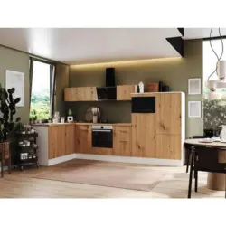 Einbauküche Eckküche Möbelix Elisabeth mit Geräten 175x340 cm Weiß/Eiche Dekor