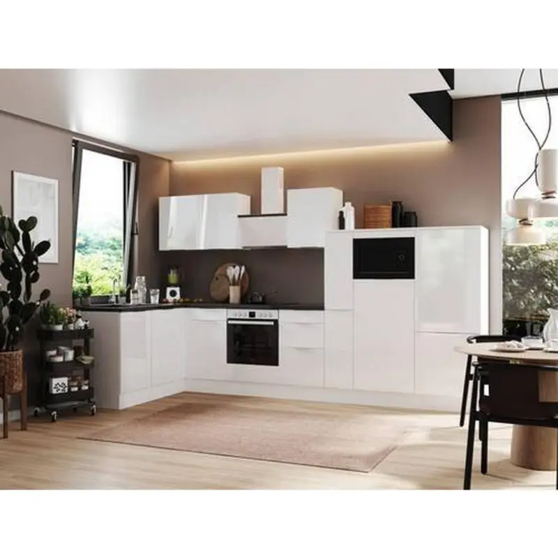 Einbauküche Eckküche Möbelix Elisabeth mit Geräten 175x370 cm Weiß/Granit Optik