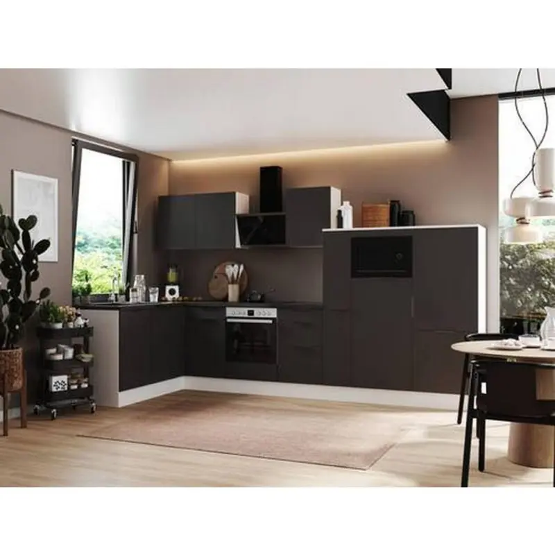 Einbauküche Eckküche Möbelix Elisabeth mit Geräten 175x370 cm Grau/Weiß