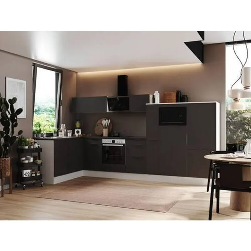 Einbauküche Eckküche Möbelix Elisabeth mit Geräten 175x370 cm Grau/Weiß