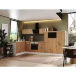 Möbelix Einbauküche Eckküche Möbelix Elisabeth mit Geräten 175x370 cm Weiß/Eiche Dekor