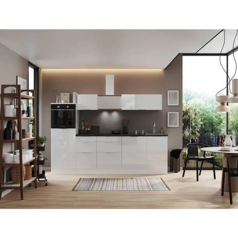 Küchenzeile mit Geräten B: 280 cm Weiß/Granit Optik