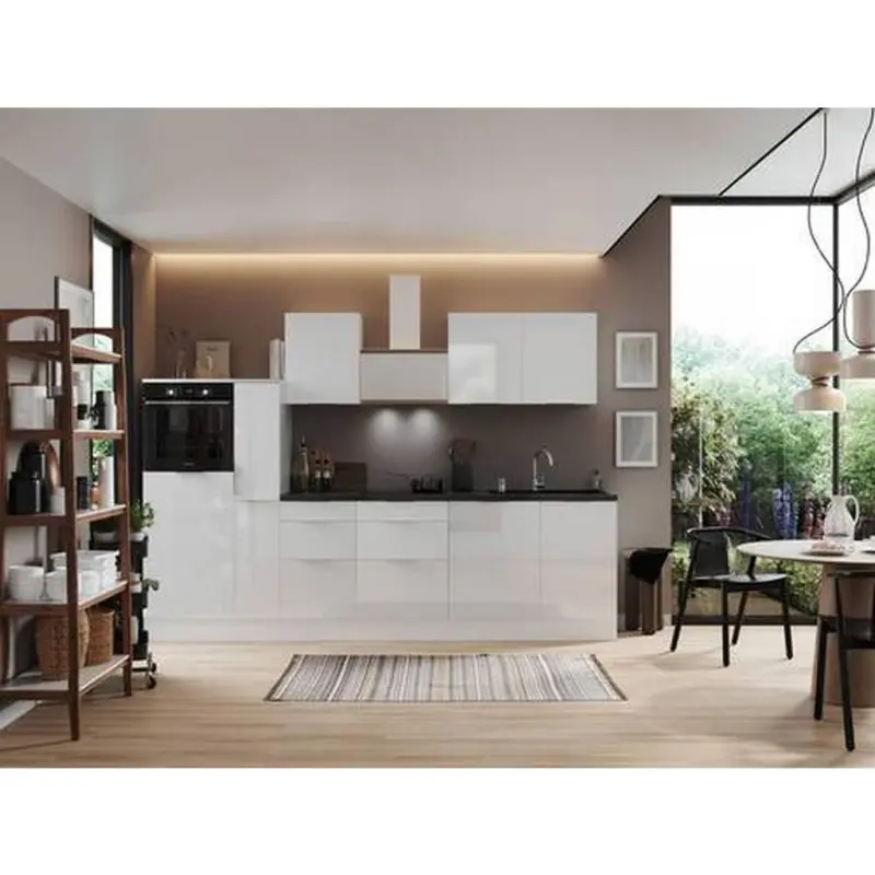 Küchenzeile mit Geräten B: 310 cm Weiß/Granit Optik