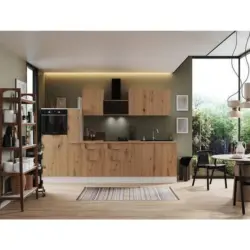 K&uuml;chenzeile mit Ger&auml;ten B: 310 cm Wei&szlig;/Eiche Dekor