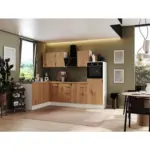 Möbelix Einbauküche Eckküche Möbelix Respekta mit Geräten 175x280 cm Weiß/Eiche Dekor