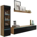 Möbelix Wohnkombination 3-Tlg. + Led Vera Schwarz/Eiche Dekor