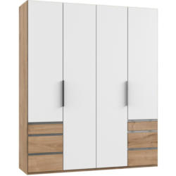 Drehtürenschrank mit Laden 200 cm Level, Weiß/Eiche Dekor