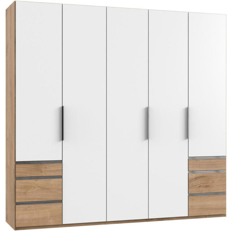 Drehtürenschrank mit Laden B: 250 cm Level, Weiß/Eiche Dekor