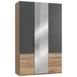 Drehtürenschrank Mit Laden B: 150 Cm Graphitfarben/eiche Dekor
