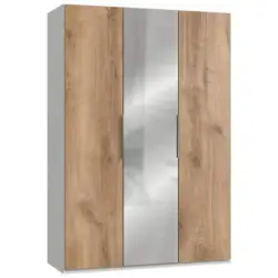 Drehtürenschrank Mit Spiegel 150 Cm Level, Eiche Dekor/weiß