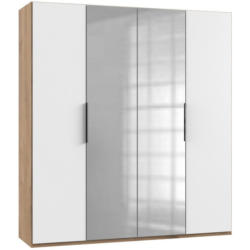 Drehtürenschrank Mit Spiegel 200 Cm Level, Weiß/eiche Dekor