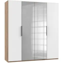 Drehtürenschrank Mit Spiegel 200 Cm Level, Weiß/eiche Dekor