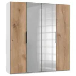 Drehtürenschrank Mit Spiegel 200 Cm Level, Weiß/eiche Dekor