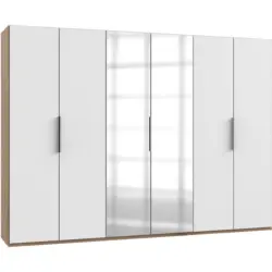 Drehtürenschrank Mit Spiegel 300 Cm Level, Weiß/eiche Dekor