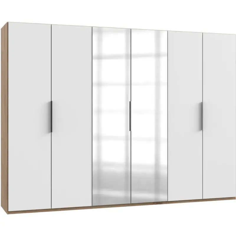 Drehtürenschrank Mit Spiegel 300 Cm Level, Weiß/eiche Dekor