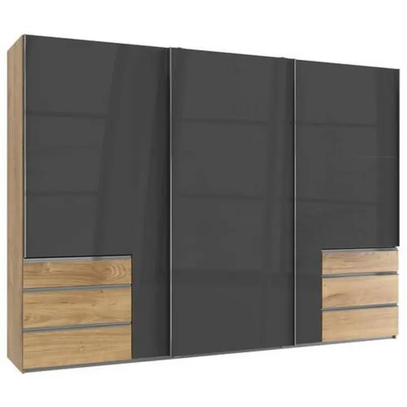 Schwebetürenschrank Mit Laden B:300cm Level Grau/eiche Dekor