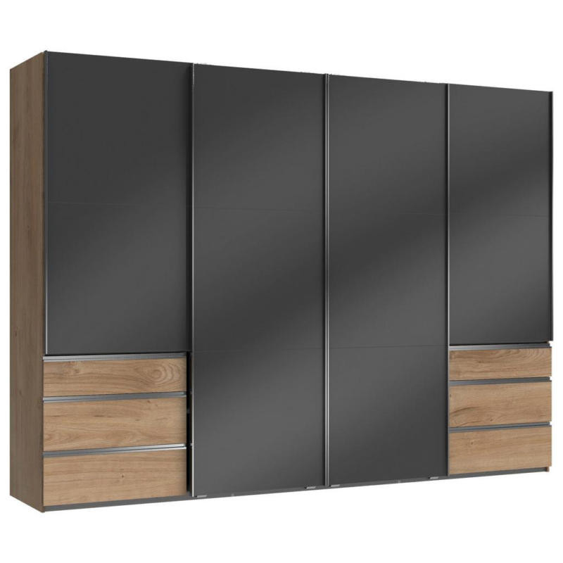 Schwebetürenschrank Mit Laden B:300cm Level Grau/eiche Dekor