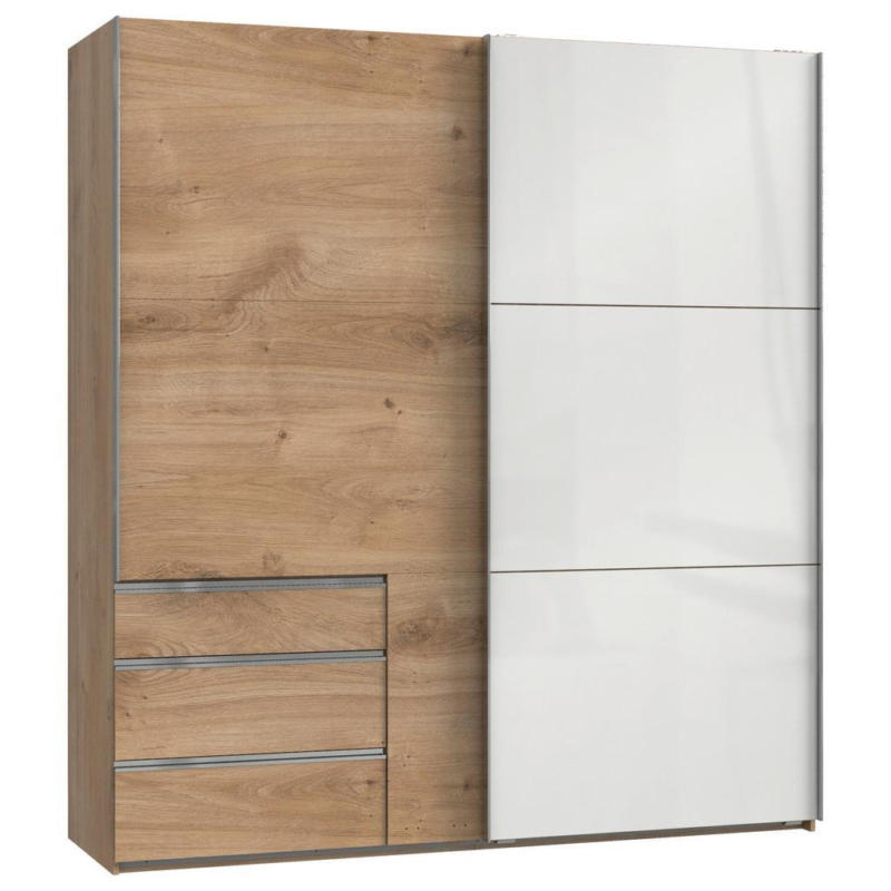 Schwebetürenschrank mit Laden B:200cm Level Weiß/Eiche Dekor