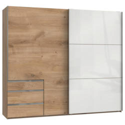 Schwebetürenschrank mit Laden B:250cm Level Weiß/Eiche Dekoe