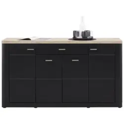 Sideboard B: 156 cm Game Schwarz Matt/Eiche Dekor