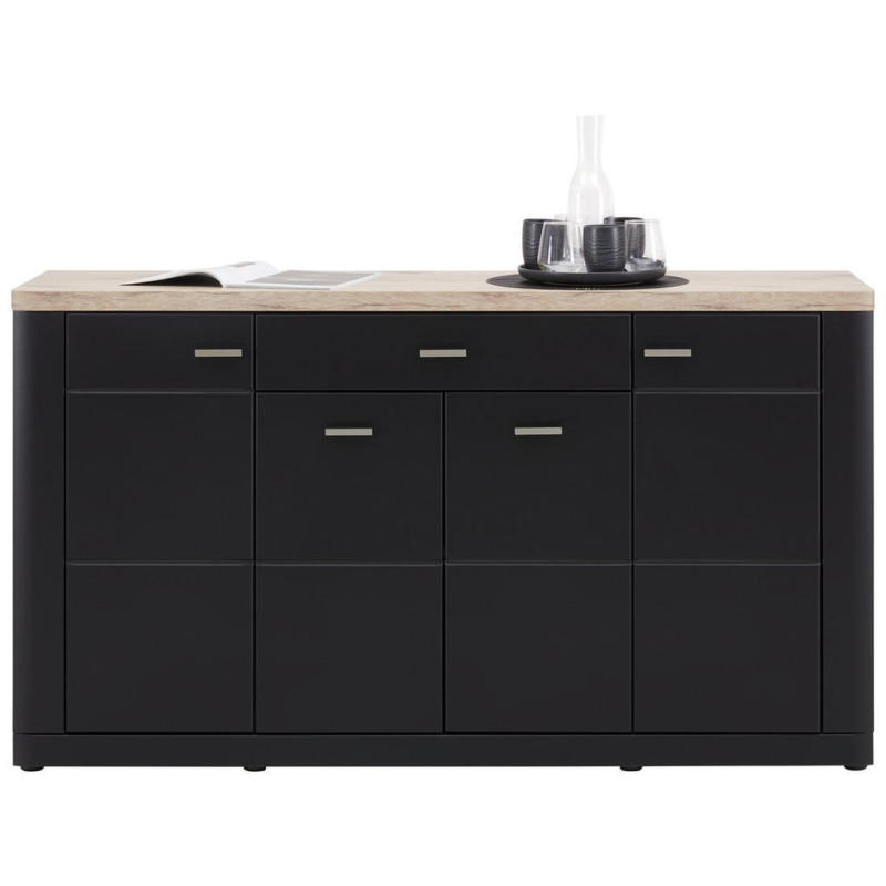 Sideboard B: 156 cm Game Schwarz Matt/Eiche Dekor