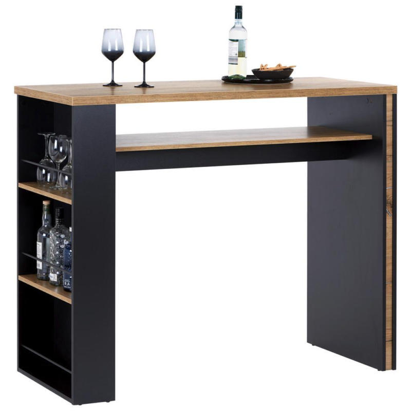 Bartisch Jamas 138x55x110,5 Cm Eiche Dekor/schwarz Mit Regal