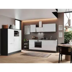 Küchenzeile mit Geräten B: 370 cm Grau/Weiß