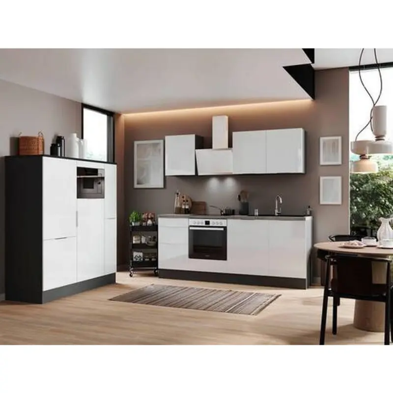 Küchenzeile mit Geräten B: 370 cm Grau/Weiß