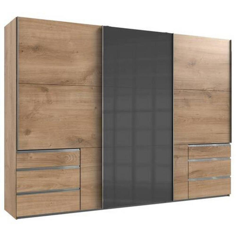 Schwebetürenschrank B: 300 cm Level Grau/Eichefarben Dekor