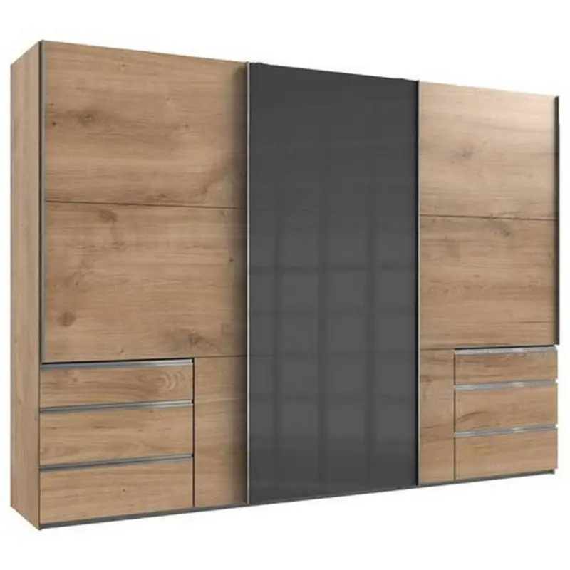 Schwebetürenschrank B: 300 Cm Level Grau/eichefarben Dekor