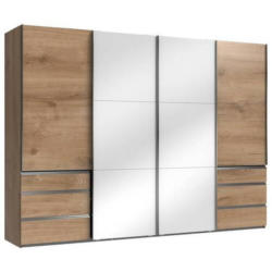 Schwebetürenschrank B: 300 Cm Level Weiß/eichefarben Dekor