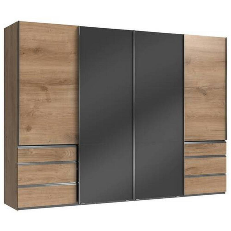 Schwebetürenschrank B: 300 Cm Level Grau/eichefarben Dekor