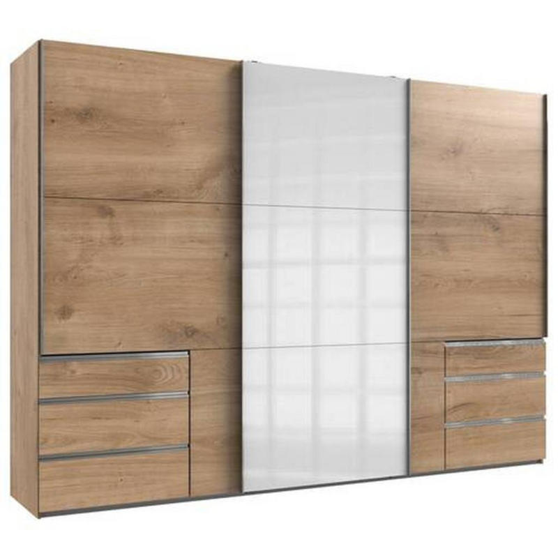 Schwebetürenschrank B: 300 Cm Level Weiß/eichefarben