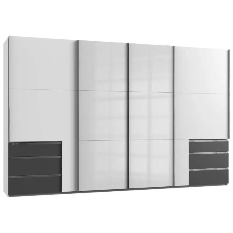 Schwebetürenschrank B: 350 Cm Level Weiß/graphitfarben