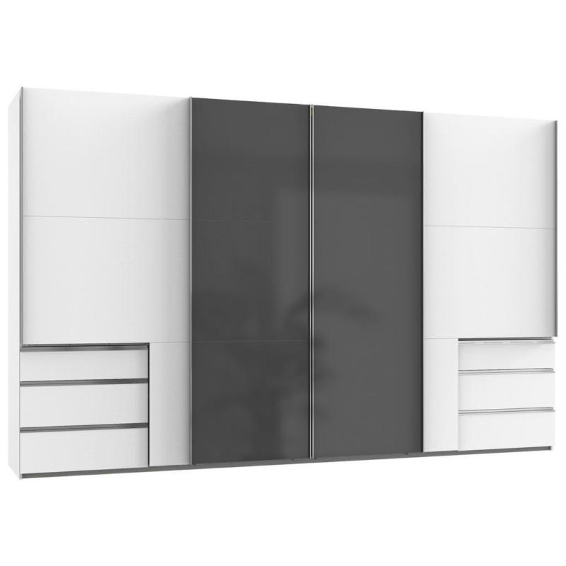 Schwebetürenschrank B: 350 cm Level Grau/Weiß