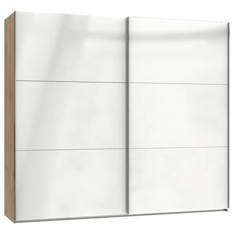 Schwebetürenschrank B: 200 Cm Level Weiß/eichefarben Dekor
