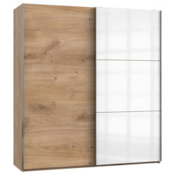 Schwebetürenschrank B: 200 Cm Level Weiß/eiche Dekor