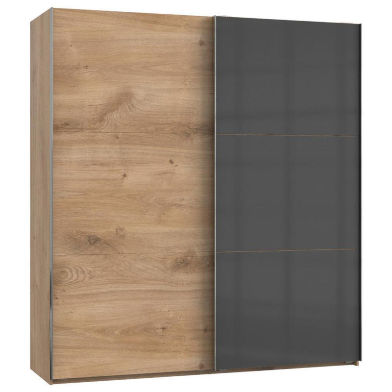 Schwebetürenschrank B: 200 Cm Level Grau/eichefarben Dekor