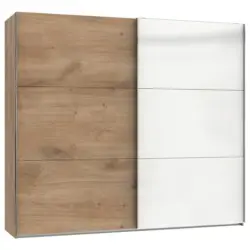 Schwebetürenschrank B: 250 Cm Level Weiß/eichefarben Dekor