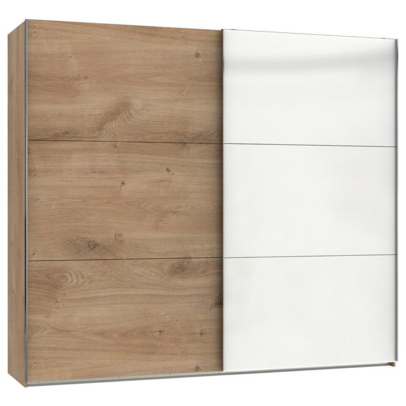 Schwebetürenschrank B: 250 cm Level Weiß/Eichefarben Dekor