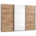 M&ouml;belix Schwebet&uuml;renschrank B: 300 Cm Level Wei&szlig;/eichefarben Dekor