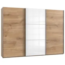Schwebetürenschrank B: 300 Cm Level Weiß/eichefarben Dekor