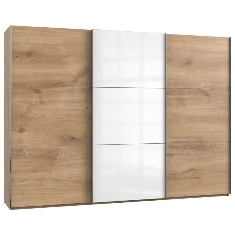 Schwebetürenschrank B: 300 Cm Level Weiß/eichefarben Dekor