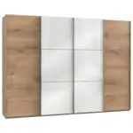 M&ouml;belix Schwebet&uuml;renschrank B: 300 Cm Level Wei&szlig;/eichefarben Dekor