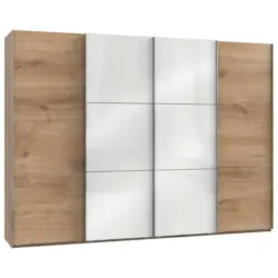 Schwebet&uuml;renschrank B: 300 Cm Level Wei&szlig;/eichefarben Dekor