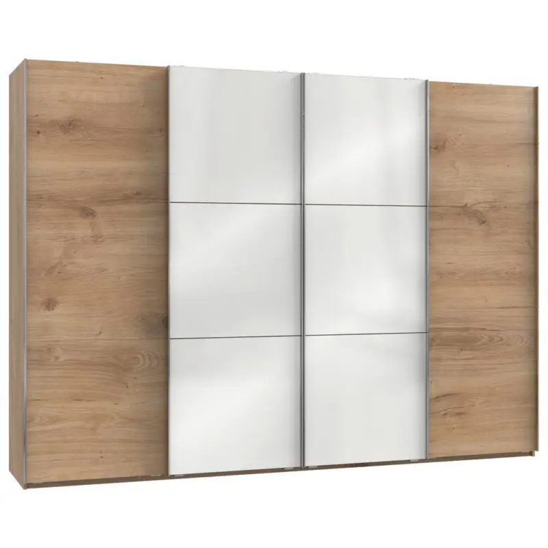 Schwebet&uuml;renschrank B: 300 Cm Level Wei&szlig;/eichefarben Dekor