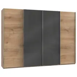 Schwebetürenschrank B: 300 Cm Level Grau/eichefarben Dekor