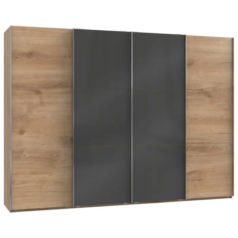 Schwebetürenschrank B: 300 Cm Level Grau/eichefarben Dekor